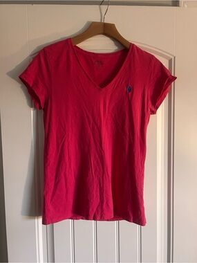 Polo by Ralph Lauren Hot Pink V-Neck Short Sleeve Tee